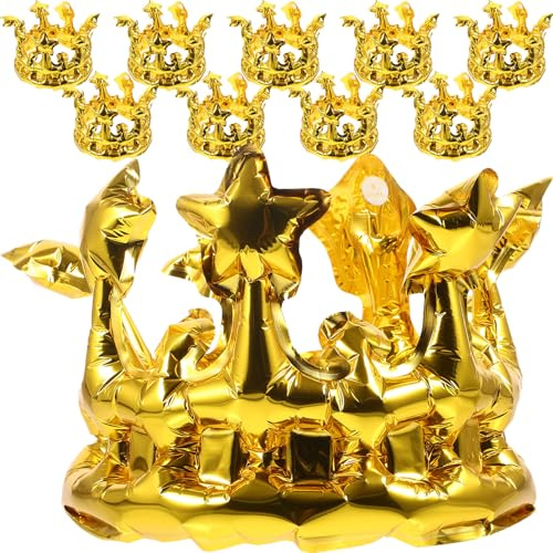 VICASKY Aufblasbare Partykrone 10 Stück aus Aluminiumfolie Geburtstagskrone in Gold Leichte Bühnenauftrittskrone als Fotorequisite und Karnevalskostüm Accessoire