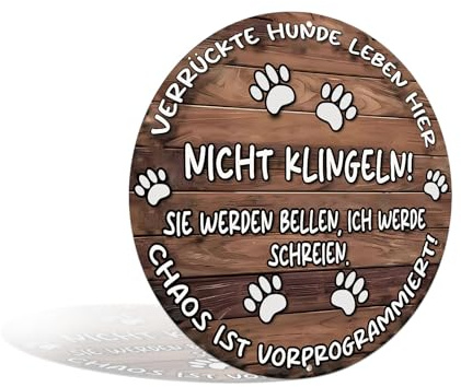 Verrückte Hunde Leben Hier - Nicht Klingeln Rustikales Haustier-Themen Aluminiumschild Wanddekoration für Eingangsbereich, Wohnzimmer, Haustür, Veranda, Schlafzimmer - 8x8 Zoll (25298)