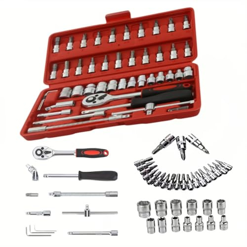 WAISHAT 46-Piece Compact Drive Socket Ratchet Wrench Screwdriver Set | Metric Hex Socket Set, Extension Bar, Automotive Maintenance, Bicycle Maintenance, Motorcycle Maintenance