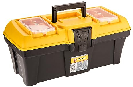 Topex - Cassetta degli attrezzi in plastica rigida con organizer, 16 pollici, altezza 17 cm, lunghezza 38 cm, larghezza 17 cm