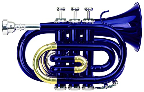 Classic Cantabile Brass TT-400 Bb-Taschentrompete (Messing, Schallbecher Durchmesser: 93 mm, Bohrung: 11,8 mm, Stimmung: Bb, inkl. Leichtkoffer, Mundstück, Putztuch, Handschuhe) blau