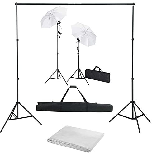 vidaXL Fotostudio Set mit Hintergrund Leuchten Schirmen Studioset Komplettset Hintergrundsystem Dauerlicht Lampe Stativ Fotografie Studioschirm
