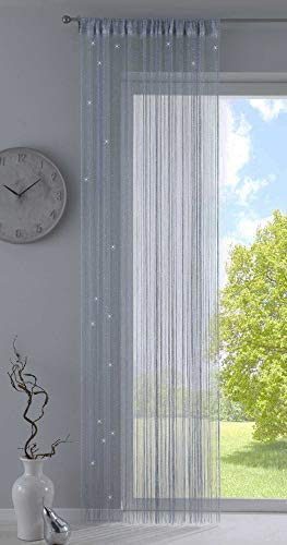 Fadengardine, HxB 250x140 cm, Grau Lurex mit Tunneldurchzug und eingenähtem Kräuselband, geeignet für Gardinenstangen und Gardinenschienen Fadenvorhang Fadenstore Raumteiler, 20303CN