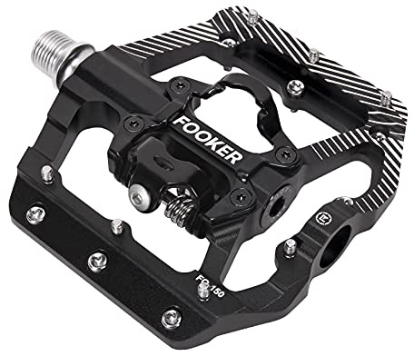 FOOKER MTB Mountainbike Pedale 3 Lager flache Plattform kompatibel mit Dual Funktion versiegelte Clipless Aluminium 9/16 Zoll Pedale mit Stollen für Straße