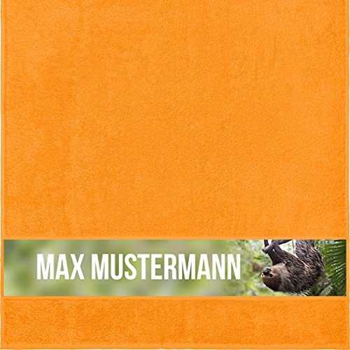 Manutextur Duschtuch mit Namen - personalisiert - Motiv Faultier - viele Farben & Tiermotiven - Dusch-Handtuch - orange - Größe 70x140 cm - persönliches Geschenk mit Wunsch-Motiv und Wunsch-Name