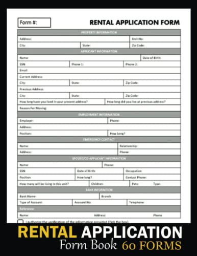Rental Application Form Book: (60 Forms) | Apartment Lease Application Forms Book For Landlord, Realtor, Real Estate Agents