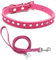 Ensemble Collier Et Laisse pour Chiot Petit Chien Chat avec Luxe Strass Fantaisie Diamant Paillette Cristal, Rose Vif XS