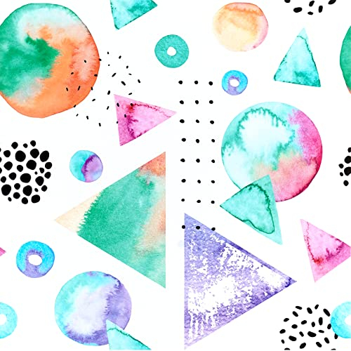 ReWallpaper Selbstklebende Tapete Blau Grün Rosa Klebefolie Möbel Türkis Muster 44.5CM x 3M Geometrische Formen Tapete Kinderzimmer Mädchen Jungen Selbstklebende Möbelfolie Bunt Kinder Folie Aquarell