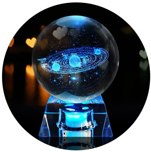 FIMAGO Bola de cristal del sistema solar 3D con base LED, luz nocturna de astronomía para decoración del hogar, el mejor regalo para novia, esposa, mamá, Acción de Gracias, aniversario