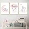 3 Name Personalisiert Bilder Mädchen 30 x 40 cm Babyzimmer Leinwand Bild Rosa Wolke Mond Poster Bär Kinderzimmer Kunstdruck Baby Geschenk ohne Rahmen