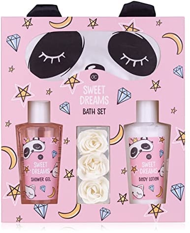 Accentra - Geschenkset Frauen Sweet Dreams - Beauty Set mit Panda Schlafmaske, Duschgel, Bodylotion & Rosen Badekonfetti – Wellness Set für Frauen und Mädchen zum Geburtstag & besonderen Anlässen