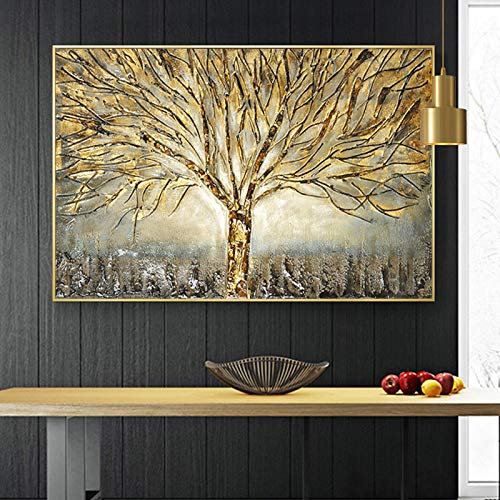 JACBON Arbre de vie doré peinture à l'huile affiche et impressions sur toile art abstrait photos art mural moderne pour la décoration de la maison 50x70cm sans cadre