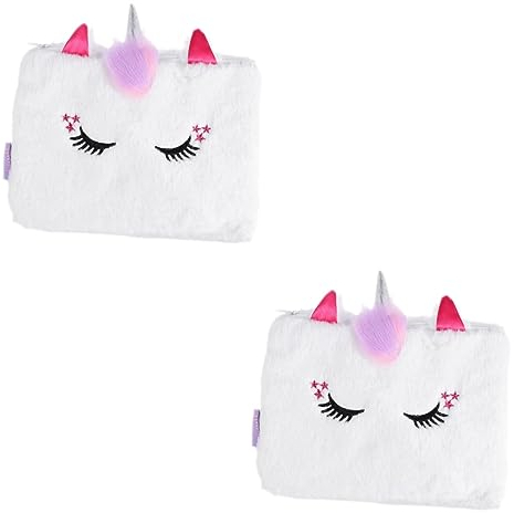 Ciieeo 2 STK Einhorn-Brieftasche Stiftetui Für Kinder Fell-Einhorn-mäppchen Cartoon Bleistiftbeutel Cartoon-Kosmetiktasche Cartoon-geldbörse Student Weiß Karikatur Geschenk Polyester