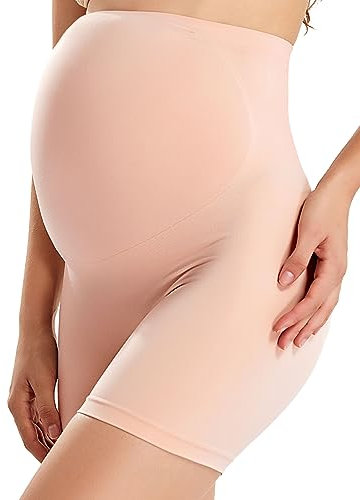 Gratlin Women's Seamless Pregnancy Shapewear High Waist Shorts Mid-Thigh Underwear Blush Beige M