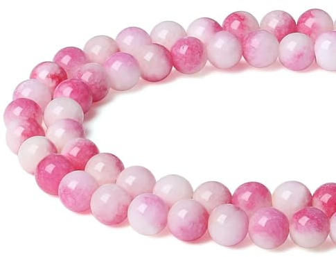 XIANNVXI 8mm Naturstein Rosa Turmalin Jade Perlen zum Auffädeln mit Loch Runde Kristalle Edelsteine zum Auffädeln Perlen für Armbänder Ketten DIY Schmuck Basteln (ca. 47 Stück)