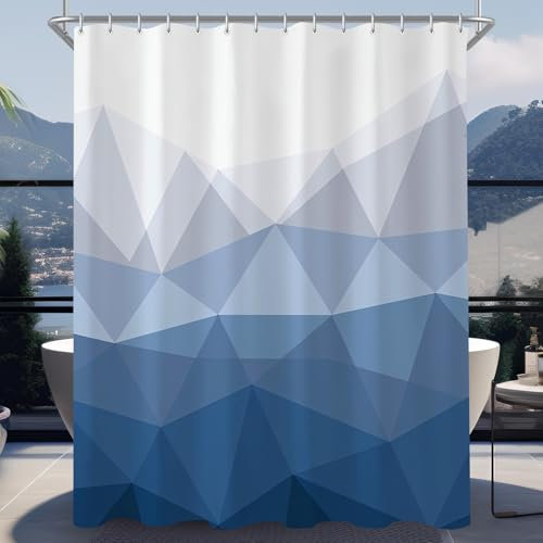 Lerores Rideau de douche 180 x 200 cm dégradé géométrique ourlet lesté anti-moisissure hydrofuge lavable en polyester avec 12 œillets et anneaux pour salle de bain, baignoire