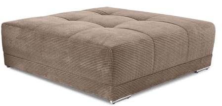 XXL-Hocker 120 cm x 120 cm mit Federkernpolsterung und markanten Steppungen in der Sitzfläche, passende Ergänzung zum Big Sofa 15174, modischer Cord-Bezug in Braun Taupe / 15178