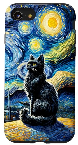 Van Gogh Sternennacht Kunstdruck mit Katze Hülle für iPhone SE (2020) / 7 / 8
