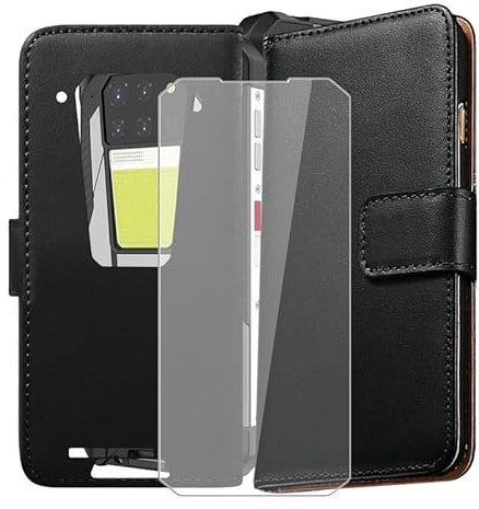 AQGGIIXY Coque pour Unihertz 8849 Tank 3 Pro (6.79 Pouces), Housse Pochette de Carte Portefeuille en Cuir avec Rabat + Verre trempé écran Film Protecteur, Étui Cover Noir pour Unihertz 8849 Tank 3 Pro