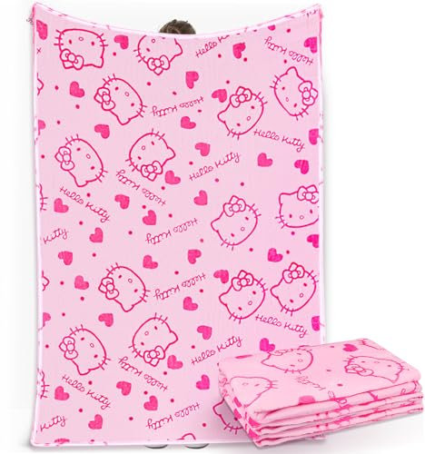 Powmag He-llo Kitty Kuscheldecke, Cartoon He-llo Kitty Decke Flauschig, 100 x 150 cm He-llo Kitty Decke, Weiche Kuscheldecke für Sofa, Schlafzimmer, Reisen, Kindergeschenke
