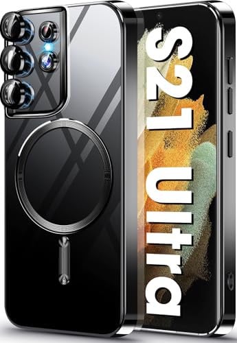 for Samsung S21 Ultra Case Compatible with MagSafe Magnetic Case for Samsung Galaxy S21 Ultra 5G Support Wireless Charger Clear Soft Slim TPU Shockproof Cover S21 Ultra Protective Phone Case (Black)