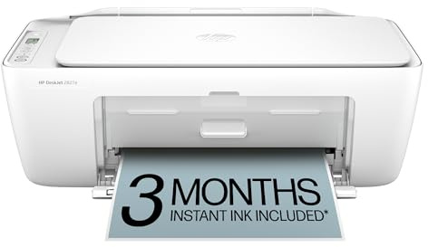 HP DeskJet 2827e Wireless All-in-One Color Inkjet Printer, Scanner, Copier, Best-for-Home, 3 Month Instant Ink Trial Included, AI-Enabled (6W7F5A)