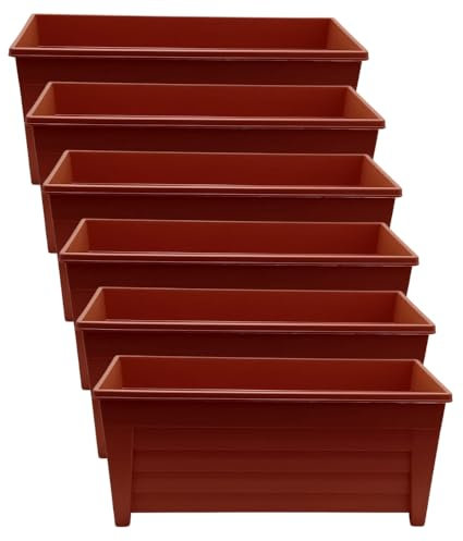 ALEEZ 55cm Long Trough Window Plant Pot - Plastic Planter Pot - Indoor Outdoor Home Garden Flower Pots - Garden Window Herb Flower Box - Optional Drainage Hole (6, Terracotta)