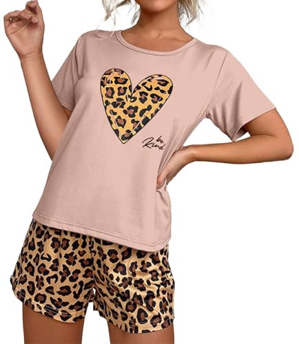 Pigiama da donna in cotone taglie forti – Set pigiama da donna a maniche corte – Set pigiama corto morbido set da notte pantaloncini da notte pantaloncini e top abbigliamento da casa set, rosa, XL
