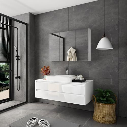Bathroom Mirror Cabinet 3 Doors Wall Mounted Bathroom Cabinet with Adjustable Shelves 90 x 12 x 65cm Storage Cupboard for Shower Room