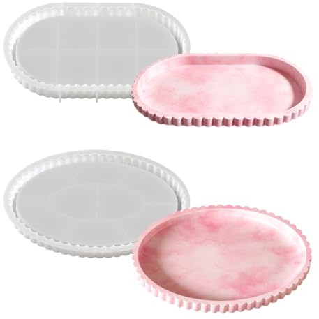 Koonafy Silikonform Teller mit Rand, 2PCS Silikonformen Gießformen Tablett, Gipsformen zum Gießen mit Rillen, Silikonform Teller für DIY Untersetzer Teetablett Obsttablett (Oval)