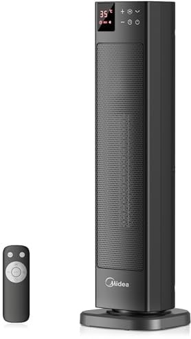 Midea NTH20-22ER Heizluefter, 2000W, PTC-Keramik, 58cm, Grau | 3 Modi, 24h Timer, Fernbedienung, Thermostat, Ueberhitzungs- & Kippschutz, 75 Grad Oszillation