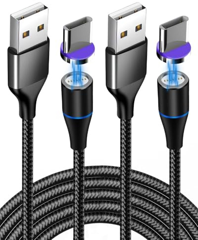 2 Stück Magnetisches USB C Ladekabel, 2M Nylon-Geflochtenes Magnet Kabel