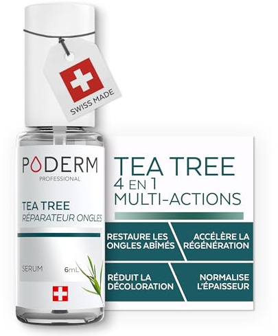 PODERM Tea Tree Nagel-Repair-Serum 6 ml – 4-in-1 Pflege | Verbessert das Erscheinungsbild beschädigter, vergilbter und matter Nägel – Sichtbare Ergebnisse ab dem 1. Tag – Swiss Made