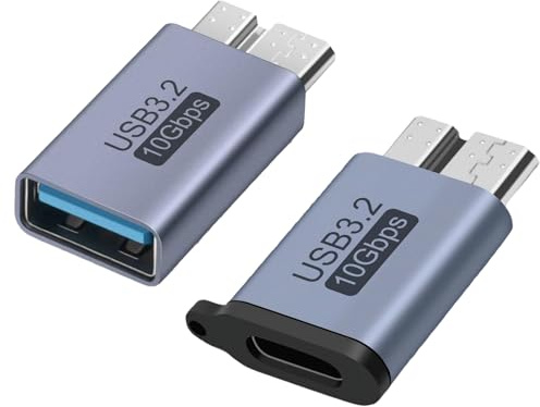 Leloco USB Micro B auf USB C Adapter 10Gbps für Externe Festplatten | 2 Stück (USB-A/C) Alu-Adapter. 10Gbps Festplatten Kabel Alternative, ideal für USB C Festplatte & HDD. Plug & Play.
