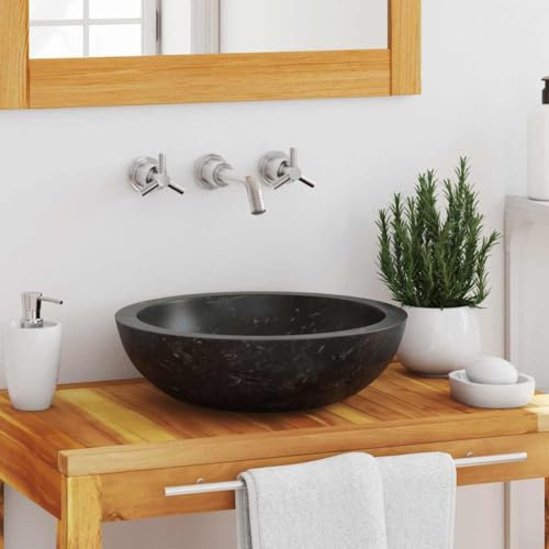 Lavabo en marbre noir, 40 x 12 cm, rond, pour salle de bain, élégant, lavabo en pierre, facile d'entretien, pour salles de bains modernes