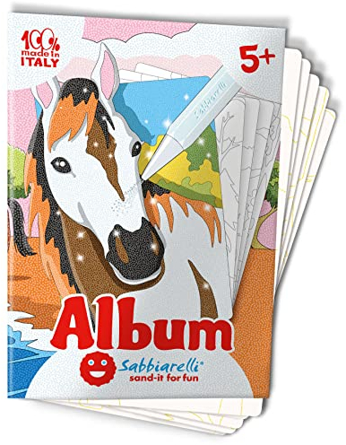 Sabbiarelli Sand-it For Fun - Album Cavalli con 5 Disegni Adesivi da Colorare con Sabbia Colorata (non inclusa) - Lavoretti Creativi, Pregrafismo - Gioco per Bambini e Bambine 5+ Anni