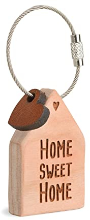 Waldfabrik Black Forest Schlüsselanhänger Haus aus Kirschholz mit Lasergravur, ideal als Geschenkidee, Spruch wählbar (Home Sweet Home)