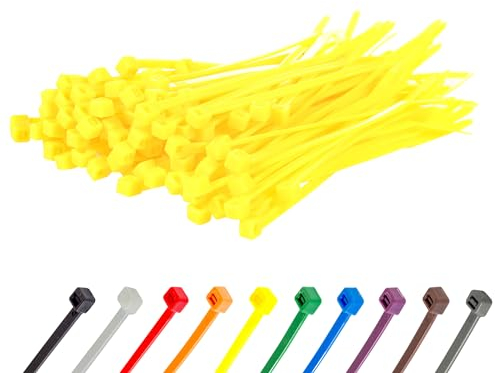 Gocableties - Collier de Serrage en Nylon - 100 mm x 2,5 mm - Jaune - Attache Câble Petit Format - Serre-Câbles - Lot de 100 Pièces