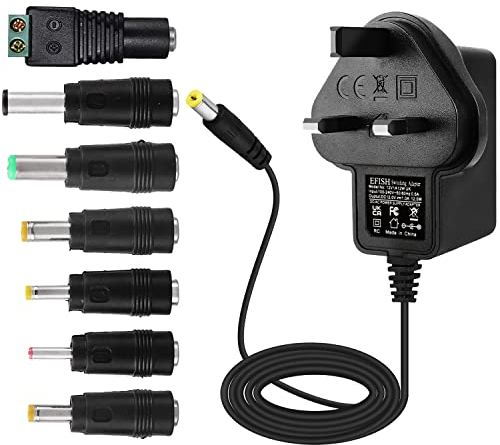 EFISH DC 12V 1A 12W Power Supply Adapter,Cord for Power Plug for 12V Small Electronic Equipment,LED Strips,WiFi Routers,CCTV Camera,Hub,Telekom,Speedport,Scanner,Switch,Door Bell+7 Different Plugs