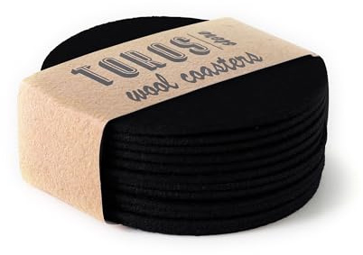 Set mit 12 schwarz Getränke-Untersetzern aus Filz, 10,2 x 10,2 cm – runder Untersetzer für Getränke, saugfähig – Tassenmatten – schützt Möbel vor Hitze, Flecken, Kratzern und Kondensation