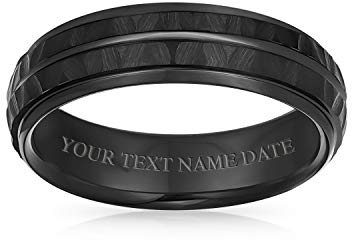 Bling Jewelry Streifen Gerillt Massiv Schwarz Matt Gehämmert Titan Mantelringe Ring Für Männer Komfort Fit 6Mm Individuelle Gravur