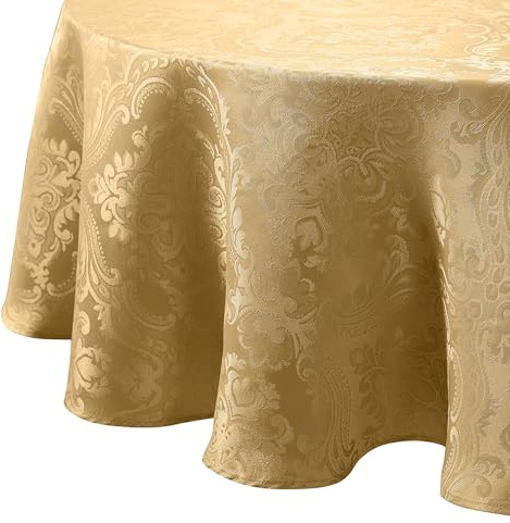 Elrene Damask Tablecloth, Polyester, Gold, 84 x 60 (Oval)