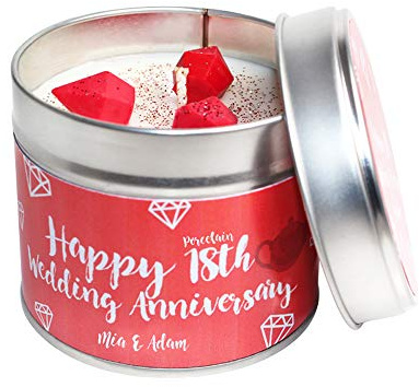 Personalised 18th Porcelain Wedding Anniversary Candle Tin/SOYA Wax/Handmade to Order Daily