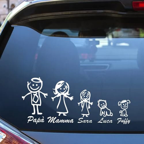 Adesivi famiglia a bordo per vetri auto personalizzati colorati tanti soggetti disponibili bimbo a bordo mamma papà cane gatto Sticker baby on board