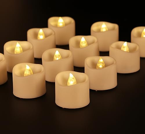 Anstore Battery Tea Lights - 12 Pack Battery Operated Candles with Timer for 6/18 Hours Cycle, 3.2 x 3.6 cm Warm White