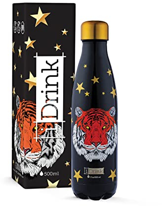 Bouteille thermique en acier à double paroi I-Drink 350/500/750/1000 ml, Décorée (500 ML, Tiger)