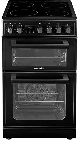 electriQ 50cm Double Cavity Electric Cooker with Ceramic Hob - Black