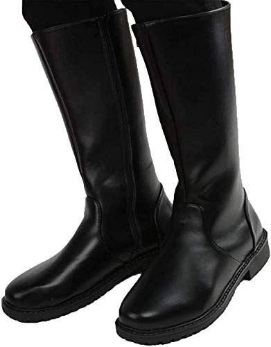 MWbetsy Männer Kniehohe Lederstiefel Unisex Reitstiefel Stage Performance Schuhe mit weitem Bein Mittlere Waden Full Zip Rundkopf Long Tall Stiefel,Schwarz,46