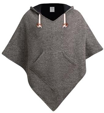 virblatt - Poncho Damen Winter | Wolle & Polarfleece | Outdoor Poncho Damen mit Kapuze warm Fleece Rollstuhl Wolljacke Wollumhang - Abajo Wolle S-M grau