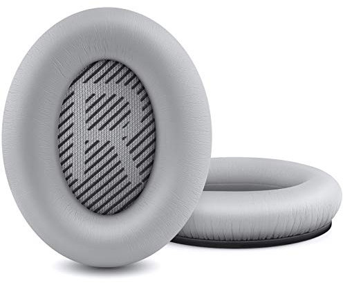 HZTCAM Almohadillas de repuesto profesionales para auriculares Bose QuietComfort 35 QC15 QC25 QC2 QC35/ Ae2 Ae2i Ae2w SoundTrue & SoundLink Over-Ear/Around-Ear / Cuero de proteína suave (plateado)
